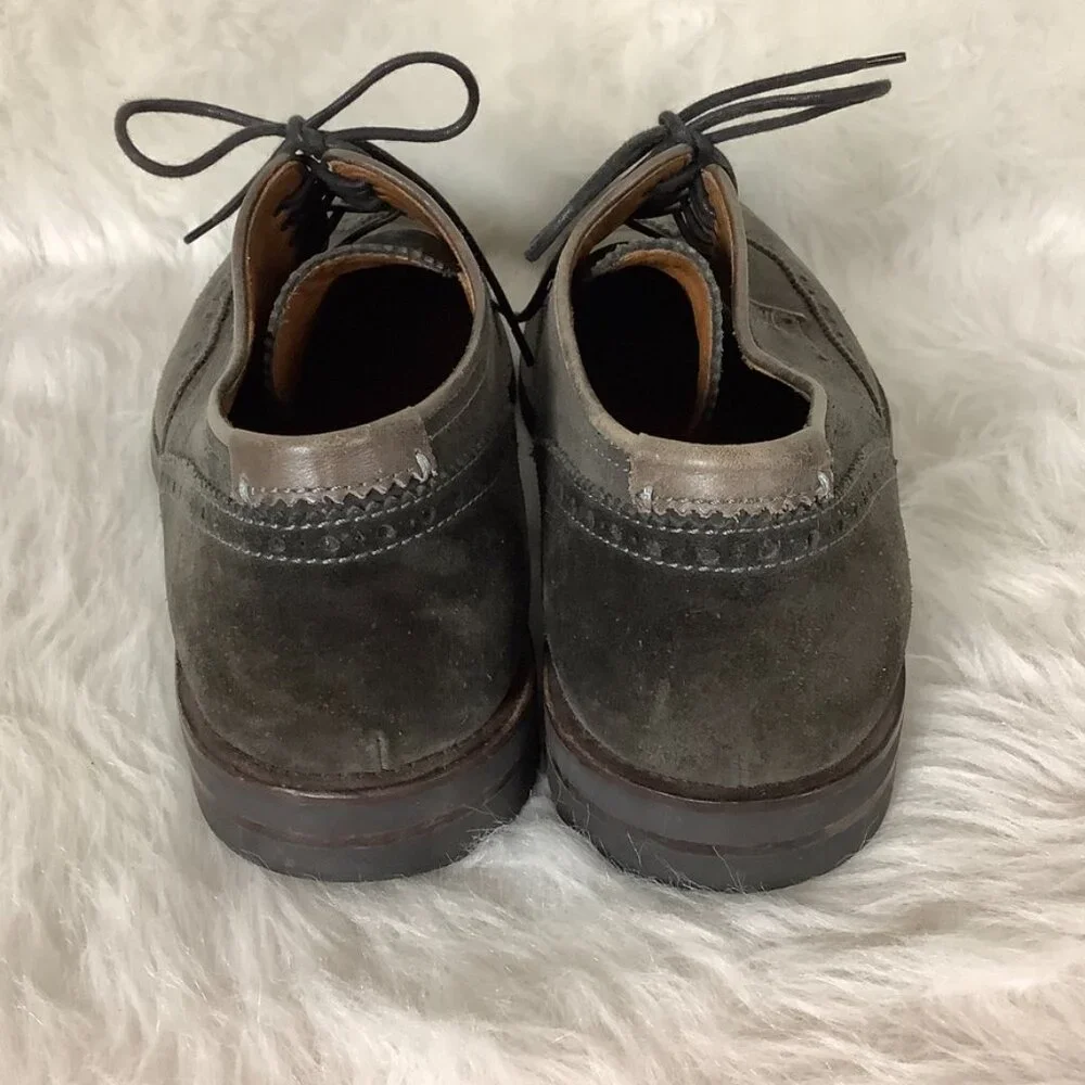 Aquatalia Men's Gray Suede Lace Up Carson Brogue Wingtip Oxford Shoes 10.5